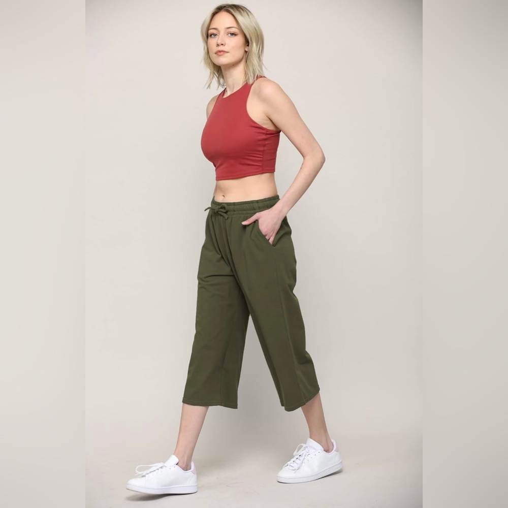 Capri Pants Loose Yoga Pants Wide Leg Drawstring Comfy Lounge Capris Sweatpants - Picture 4 of 5